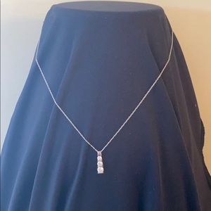Diamonique 14k White Gold 3 Stone Pendant Necklace